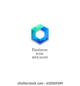 Business icon Hexagon, flat polygonal hexagon, geometric design concept