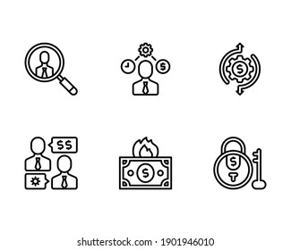 Business Icon With Hiring People Businessman Burn Money Startup Lock Icon