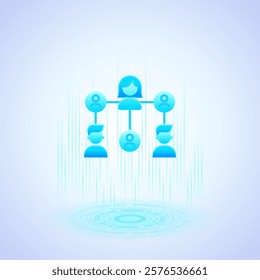 Business icon of interconnected figures forming a hierarchical structure, symbolizing teamwork and leadership. Ideal for business presentations, organizational charts, and team management visuals
