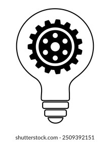 Business icon of a light bulb with a gear inside. Silhouette of a light bulb. Idea, purpose, business, digital content. Light bulb graphic symbol for print and design