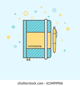 Business icon, management. Simple vector icon of a day planner and a pen. Organizer. Flat style.
