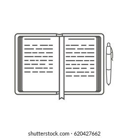 Business icon, management. Simple vector icon of an open day planner and a pen. Organizer. Line art style.
