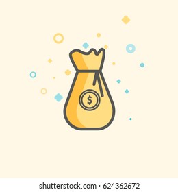 Business icon, management. Simple vector icon of a bag with gold coins. Flat style.

