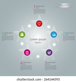 Business Icon on Glassy Star, Dialog Box With Number. Economics & Finance Infographics. Workflow/Element Layout Design. Vector Illustration.