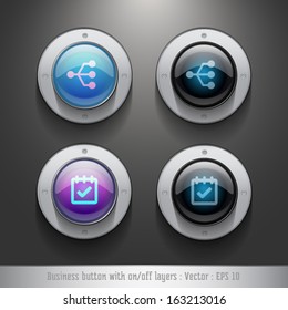 Business icon on glossy button with on/off layers, Vector user interface collection.