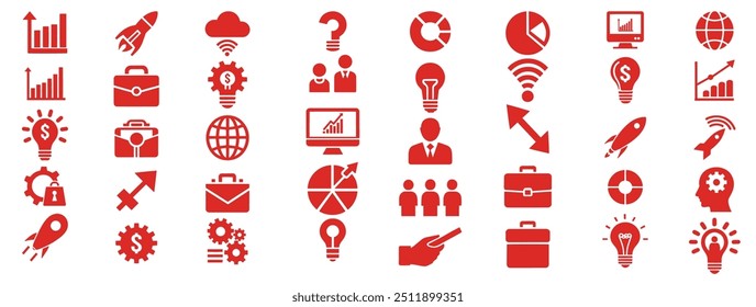 Business Icon Pack with Infographic Elements for Finance, Leadership, and Teamwork - Organization Charts, Contracts, and Strategy Symbols for Presentations and Management