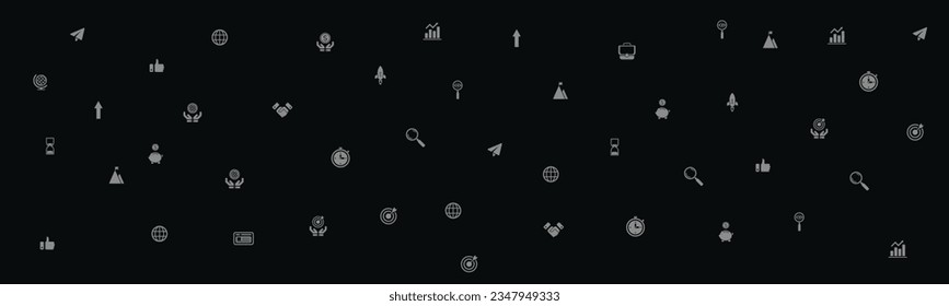 Patrón de icono comercial con color de fondo gris oscuro, diseño plano minimalista