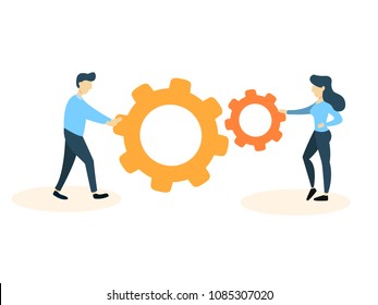 Business icon of people working with cogs.