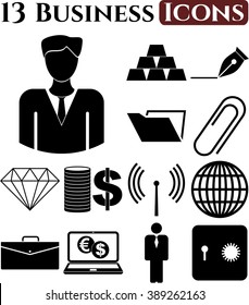 business icon set. 13 icons total. Quality Icons.
