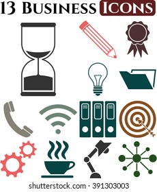 business icon set. 13 icons total. Universal and Standard Icons.