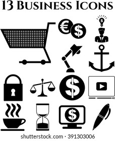 business icon set. 13 icons total. Universal and Standard Icons.