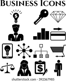 business icon set. 13 icons total. Universal and Standard Icons.