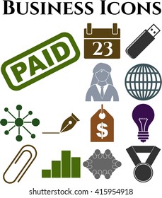 business icon set. 13 icons total. Universal Modern Icons.