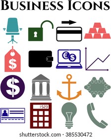 business icon set. 16 icons total. Quality Icons.
