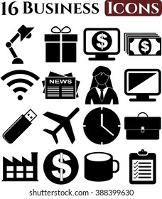 business icon set. 16 icons total. Quality Icons.