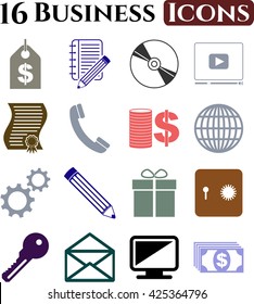 business icon set. 16 icons total. Quality Icons.