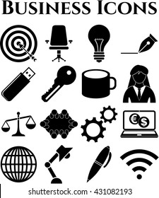 business icon set. 16 icons total. Universal and Standard Icons.