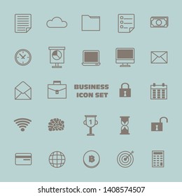 business icon set of 24 in simple line art theme