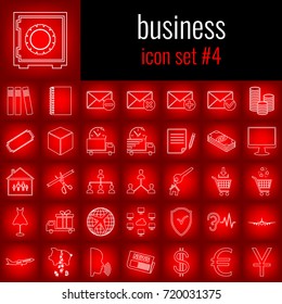 Business. Icon set 4. White line icon on red gradient backgrpund.