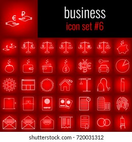 Business. Icon set 6. White line icon on red gradient backgrpund.