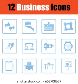 Business icon set. Blue frame design. Vector illustration.