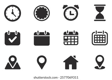 business icon set. calendar symbols. clock vector