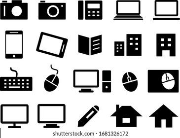 Business icon set for camera, PC, phone, book, building, etc.