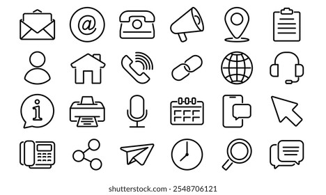 Business icon set, business card icon line, contact information icon, contact us. Vector illustration symbol for professional networking and contact information exchange on transparent background.
