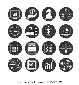 business icon set in circle button