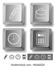 Business icon set. Clip, calculator, briefcase, clock.  Computer keys. Vector illustration.