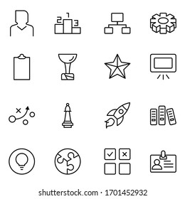 Conjunto de iconos de negocio. Colección de logotipo de esquema negro de alta calidad para diseño de sitios web y aplicaciones móviles. Ilustración vectorial en fondo blanco.