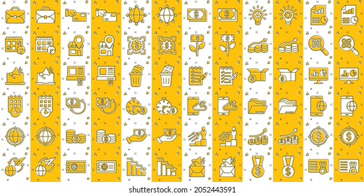 Business icon set in comic style. Make money cartoon vector illustration on white isolated background. Media internet splash effect business concept.