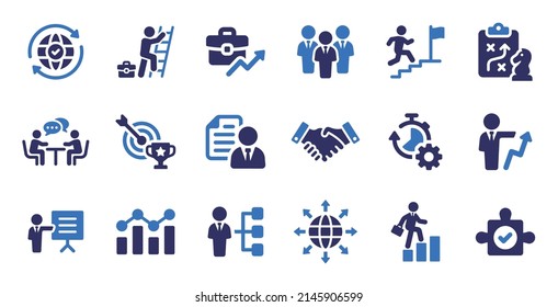 Business icon set. Containing businessman, job, strategy, communication, target market and business plan icon vector illustration.