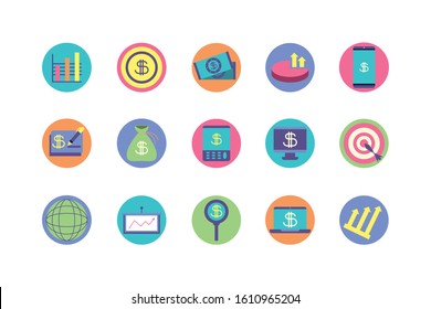 Business icon set design, Management workforce financial item corporate investment success technology and job theme Vector illustration