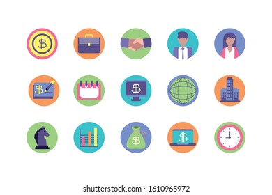 Business icon set design, Management workforce financial item corporate investment success technology and job theme Vector illustration