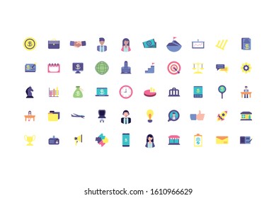 Business icon set design, Management workforce financial item corporate investment success technology and job theme Vector illustration