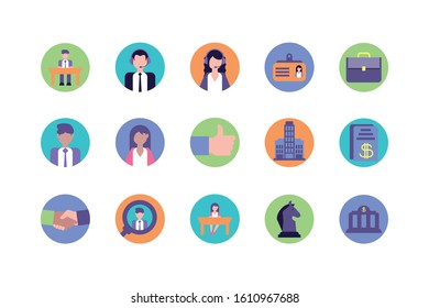 Business icon set design, Management workforce financial item corporate investment success technology and job theme Vector illustration