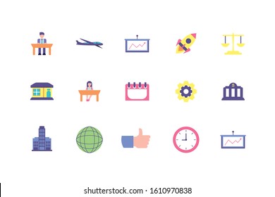 Business icon set design, Management workforce financial item corporate investment success technology and job theme Vector illustration