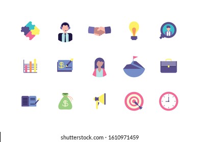 Business icon set design, Management workforce financial item corporate investment success technology and job theme Vector illustration