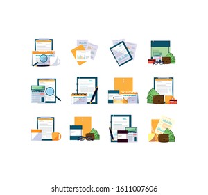 Business icon set design, Management workforce financial item corporate investment success technology and job theme Vector illustration