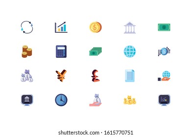 Business icon set design, Management workforce financial item corporate investment success technology and job theme Vector illustration