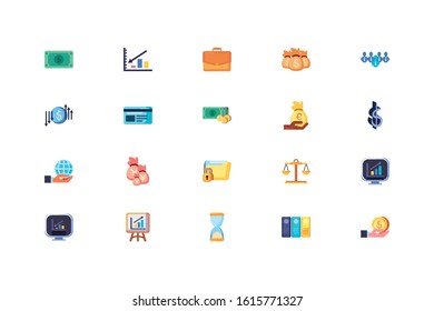 Business icon set design, Management workforce financial item corporate investment success technology and job theme Vector illustration