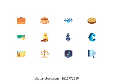 Business icon set design, Management workforce financial item corporate investment success technology and job theme Vector illustration