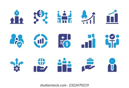 Business icon set. Duotone color. Vector illustration. Containing business and finance, business, meeting, chart, improve, insurance, medical, goal, meeting, decision making, global.