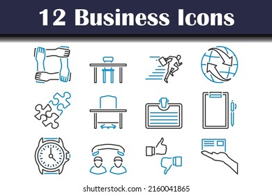 Business Icon Set. Bearbeitbare, fette Rahmenlinie mit Farbfülldesign. Vektorgrafik.