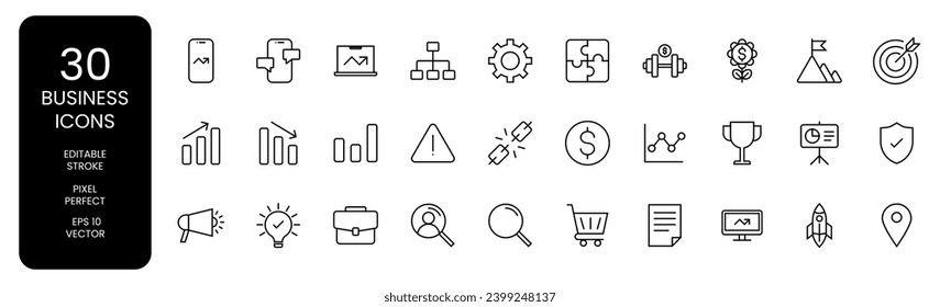conjunto de iconos de negocio con líneas de trazo modificables