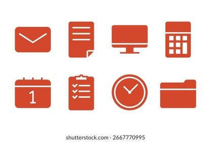 Geschäftssymbol-Set (E-Mail, Dokument, PC, Rechner usw.) - Einfache Orange-Füllung