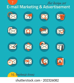 Business icon set. E-mail marketing, advertisement, e-commerce. Flat design
