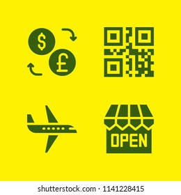 business icon set. With exchange, airplane and open  vector icons for graphic design and web