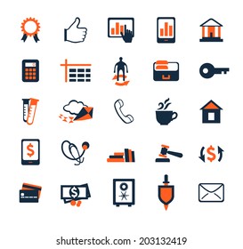 Business icon set. Finance, marketing, e-commerce. Flat design